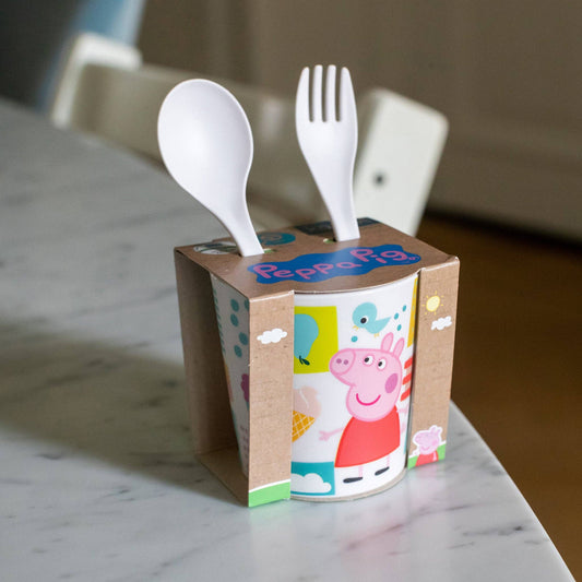 Becher + Besteckset EASY EATER SET PEPPA PIG 3- teiliges Set: Cloud white Koziol ideas for friends GmbH NATURKINDCHEN