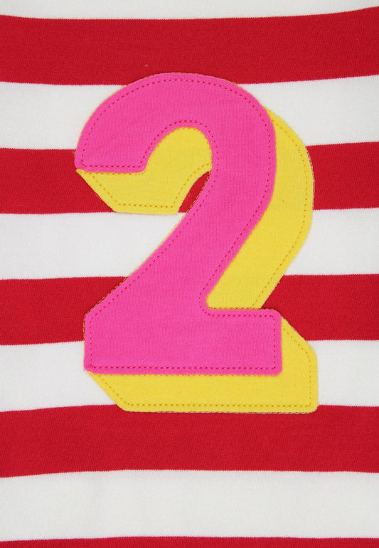 Langärmliges T-Shirt mit zwei organischen Applikationen und roten Streifen: 2-3 Jahre /98 cm Toby Tiger GmbH NATURKINDCHEN