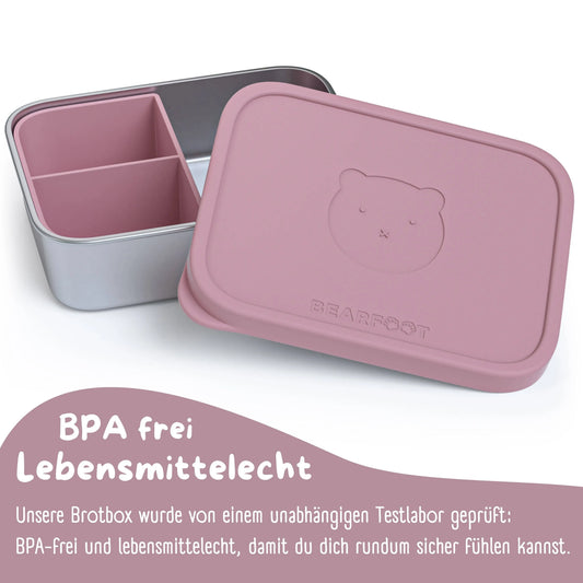 Brotdose Kinder Edelstahl mit Silikoneinsatz - Rosa: 700ml BEARFOOT NATURKINDCHEN