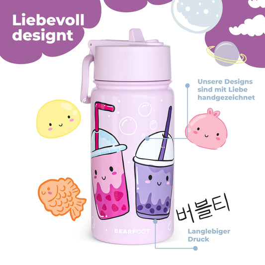 Thermo Kinder Trinkflasche Edelstahl - BubbleTea lila BEARFOOT NATURKINDCHEN