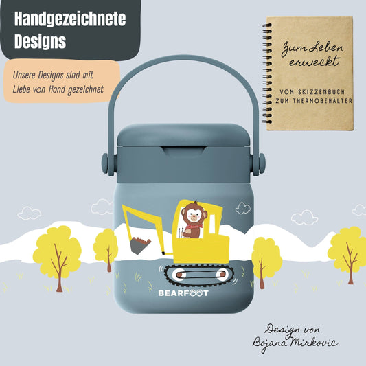 Thermobehälter Kinder Edelstahl - Bagger blau BEARFOOT NATURKINDCHEN