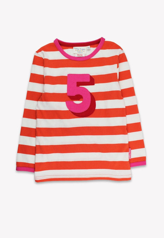 Bio-Fünf-Applikation Orange gestreiftes Langarmshirt: 56 J /116 cm Toby Tiger GmbH      NATURKINDCHEN