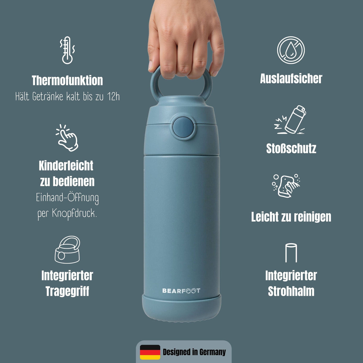 Thermo Kinder Trinkflasche Edelstahl - blau BEARFOOT      NATURKINDCHEN