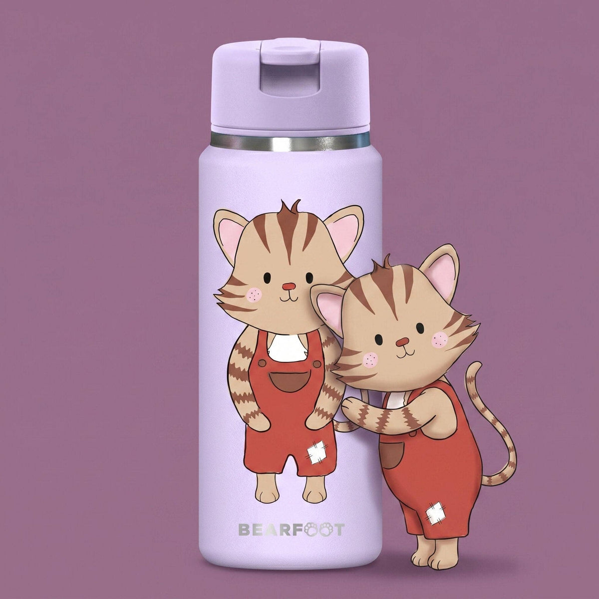 TINY Thermo Kinder Trinkflasche Edelstahl - Katze lila BEARFOOT      NATURKINDCHEN
