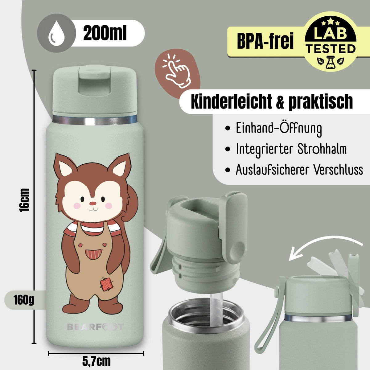 TINY Thermo Kinder Trinkflasche Edelstahl - Eichhörnchen BEARFOOT      NATURKINDCHEN