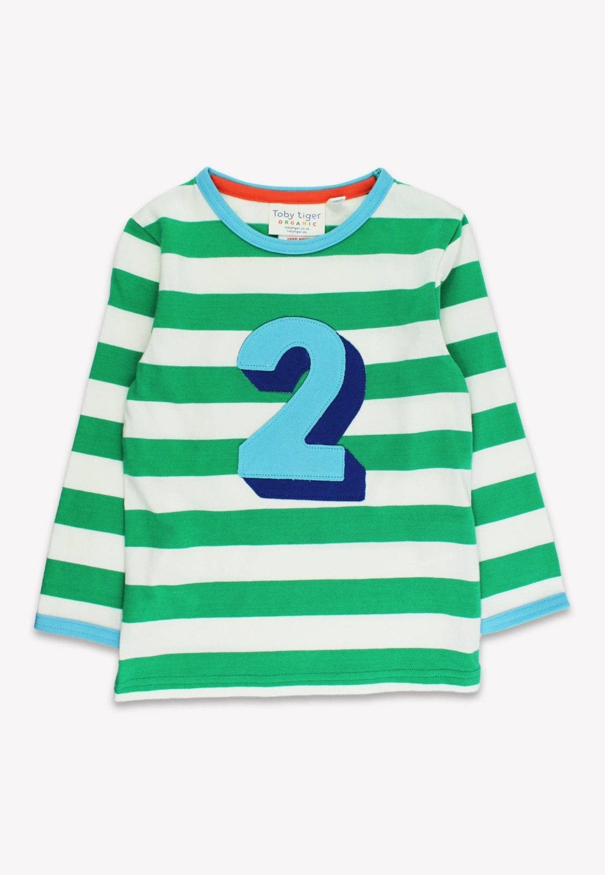 Langärmliges T-Shirt mit zwei Applikationen und grünen Streifen aus Bio-Baumwolle: 2-3 Jahre /98 cm Toby Tiger GmbH      NATURKINDCHEN