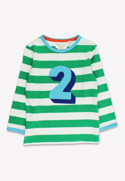 Langärmliges T-Shirt mit zwei Applikationen und grünen Streifen aus Bio-Baumwolle: 2-3 Jahre /98 cm Toby Tiger GmbH      NATURKINDCHEN