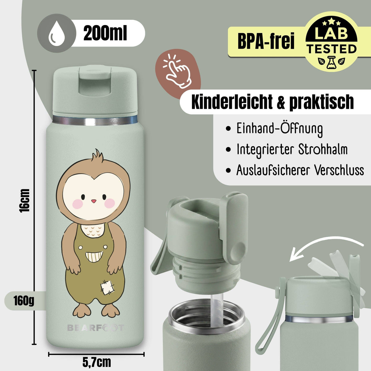 TINY Thermo Kinder Trinkflasche Edelstahl - Eule BEARFOOT      NATURKINDCHEN