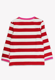 Langärmliges T-Shirt mit zwei organischen Applikationen und roten Streifen: 2-3 Jahre /98 cm Toby Tiger GmbH      NATURKINDCHEN