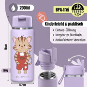 TINY Thermo Kinder Trinkflasche Edelstahl - Katze lila BEARFOOT      NATURKINDCHEN