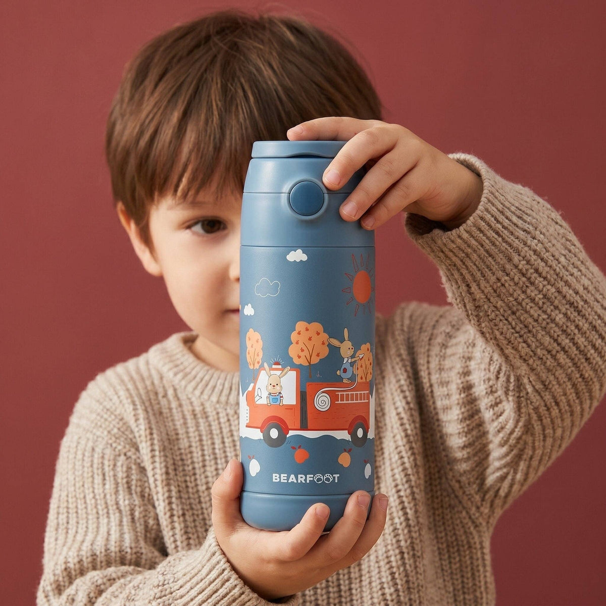 Thermo Kinder Trinkflasche Edelstahl - Feuerwehr Hase blau BEARFOOT      NATURKINDCHEN