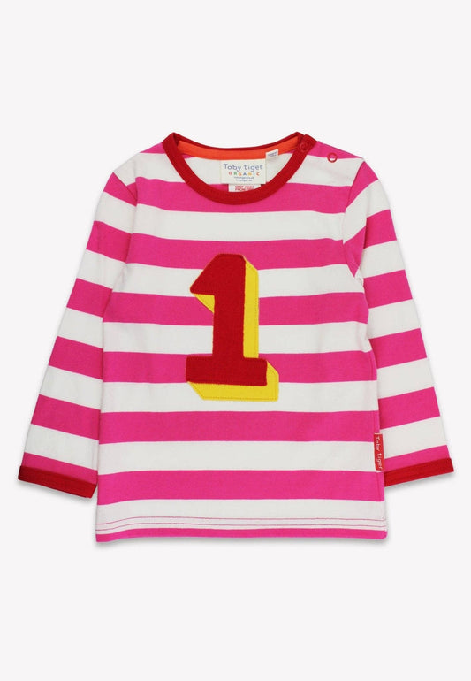 Bio One Applikation Pink Gestreiftes Langarmshirt: 1-2 Jahre/ 92 cm Toby Tiger GmbH      NATURKINDCHEN