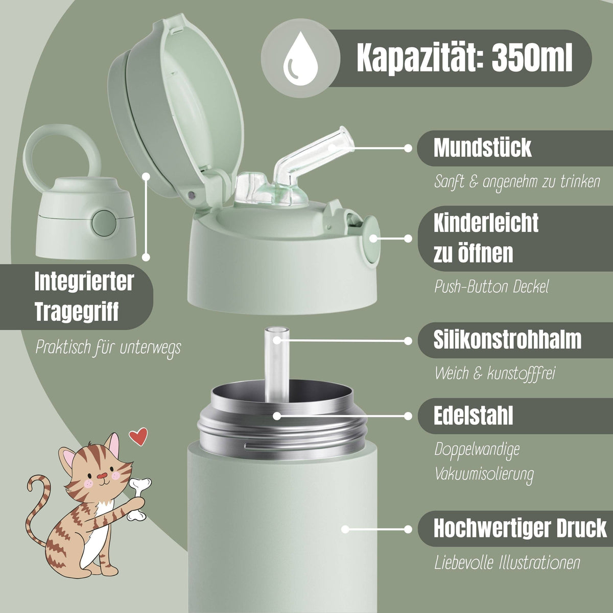 Thermo Kinder Trinkflasche Edelstahl - grün BEARFOOT      NATURKINDCHEN
