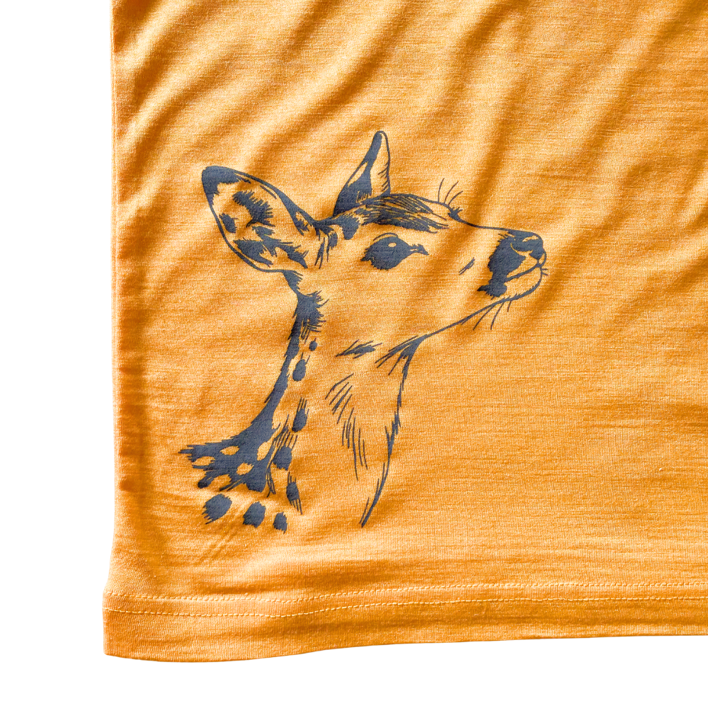 T-Shirt sonnengelb mit Reh, Merinowolle & Seide (bio/GOTS): 98-104 Glückskind      NATURKINDCHEN