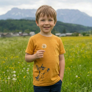 T-Shirt sonnengelb mit Reh, Merinowolle & Seide (bio/GOTS): 98-104 Glückskind      NATURKINDCHEN