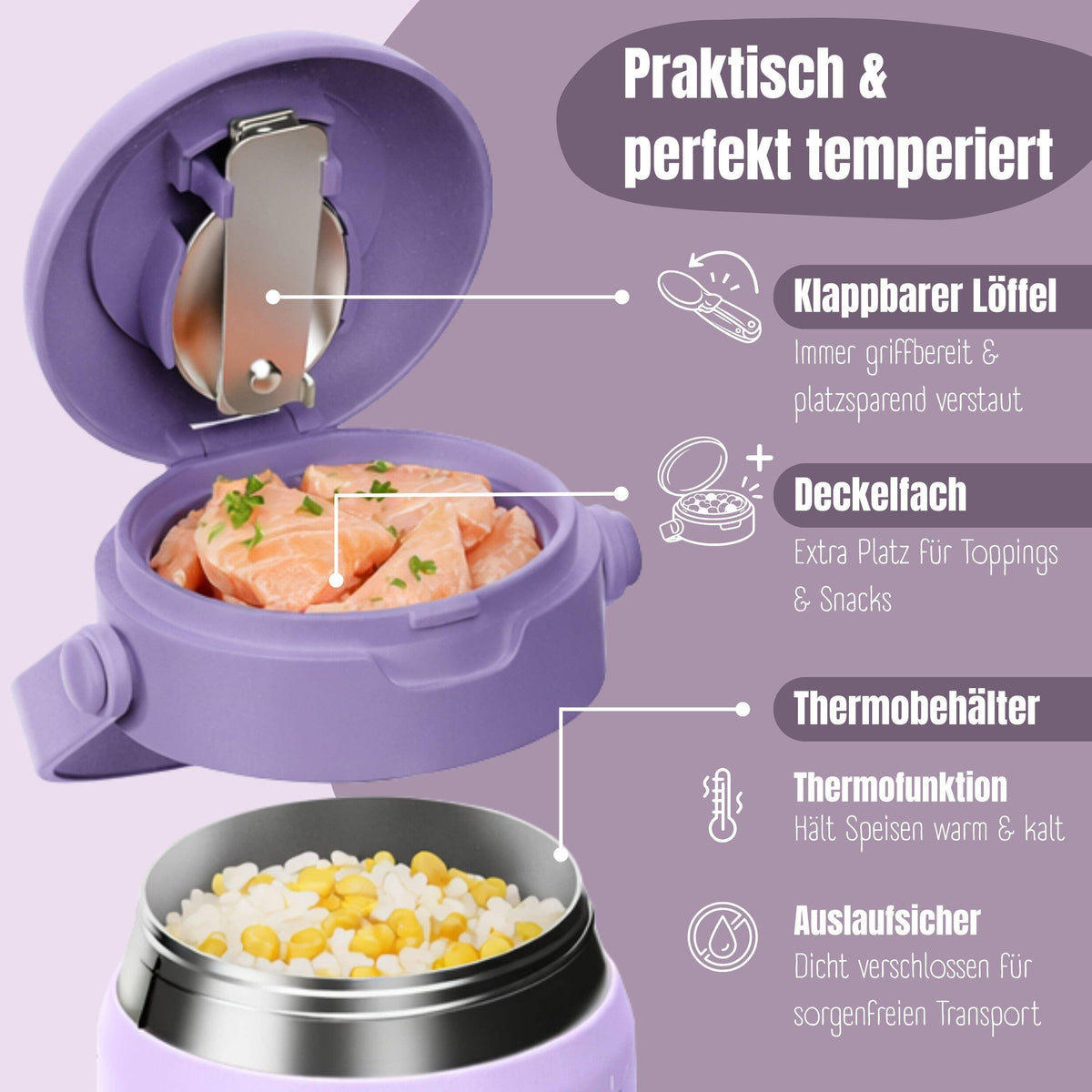 Thermobehälter Kinder Edelstahl - Einhorn lila BEARFOOT      NATURKINDCHEN