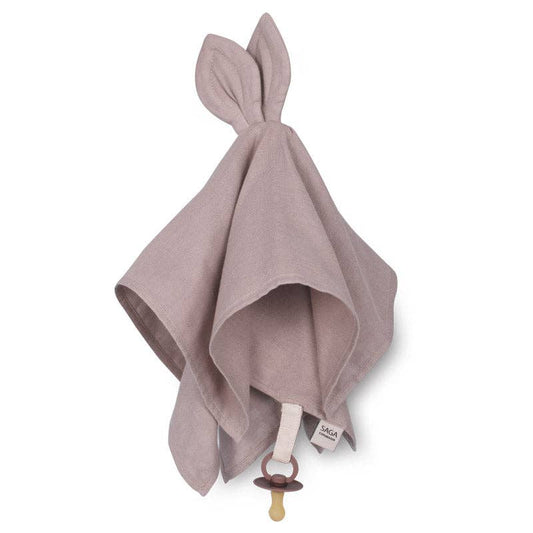Cuddle Tuch aus Bio-Baumwolle in Mauve mit Schnullerband: 6 Stck. Saga Copenhagen      NATURKINDCHEN