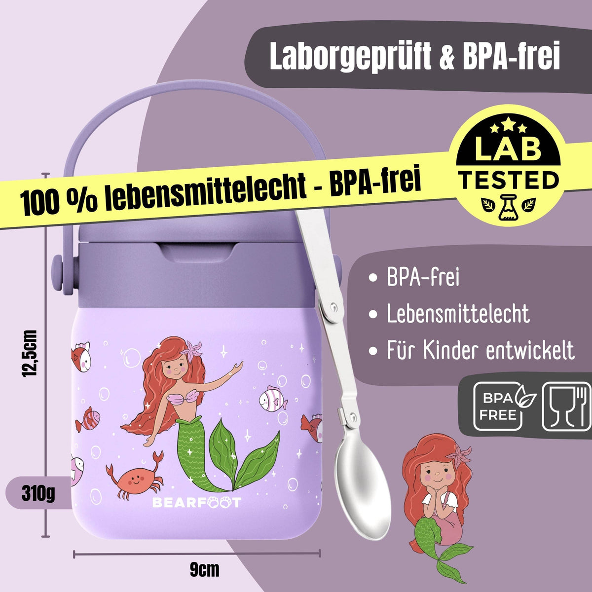 Thermobehälter Kinder Edelstahl - Meerjungfrau lila BEARFOOT      NATURKINDCHEN