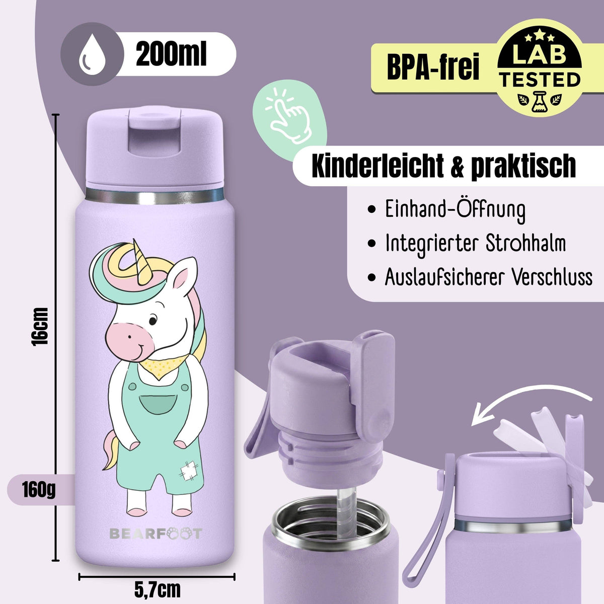TINY Thermo Kinder Trinkflasche Edelstahl - Einhorn BEARFOOT      NATURKINDCHEN