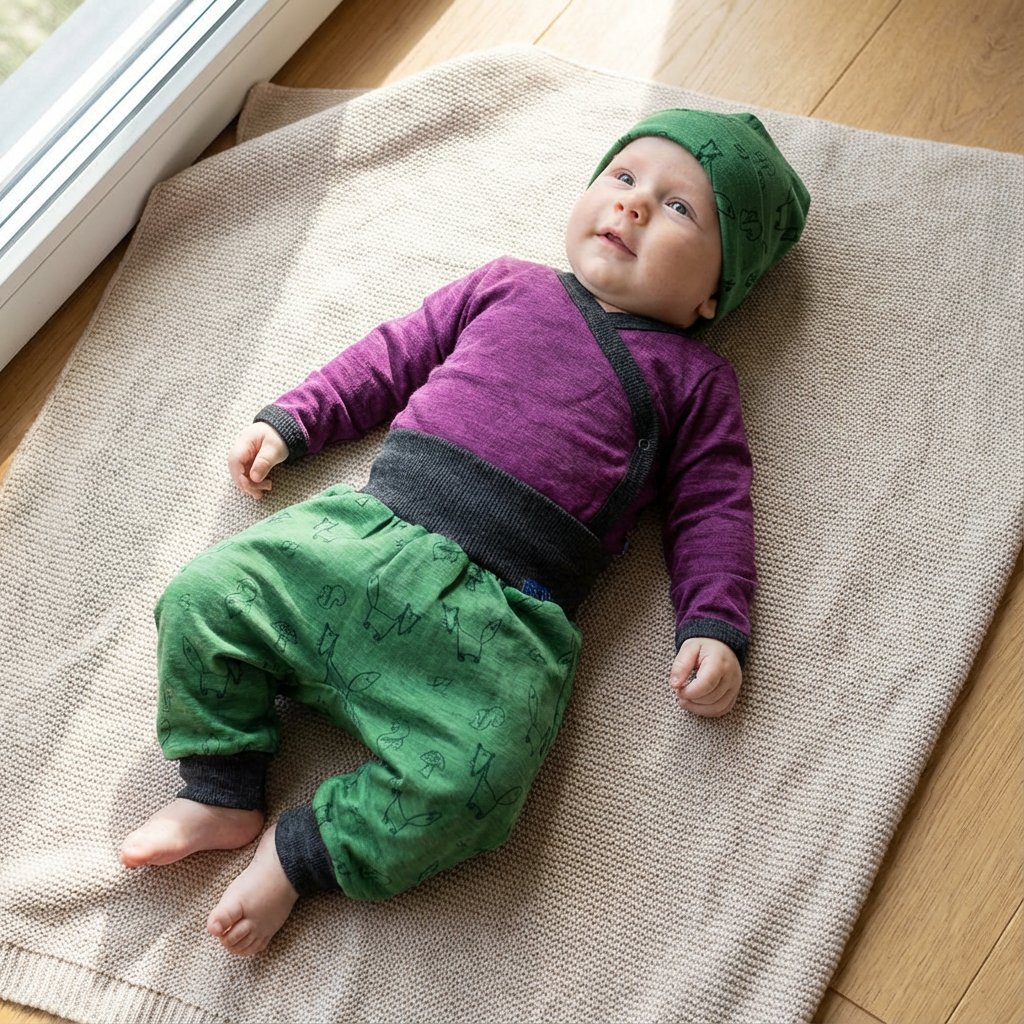 Wickelbody zwetschke, Merinowolle & Seide (bio/GOTS): 50-56 Glückskind      NATURKINDCHEN