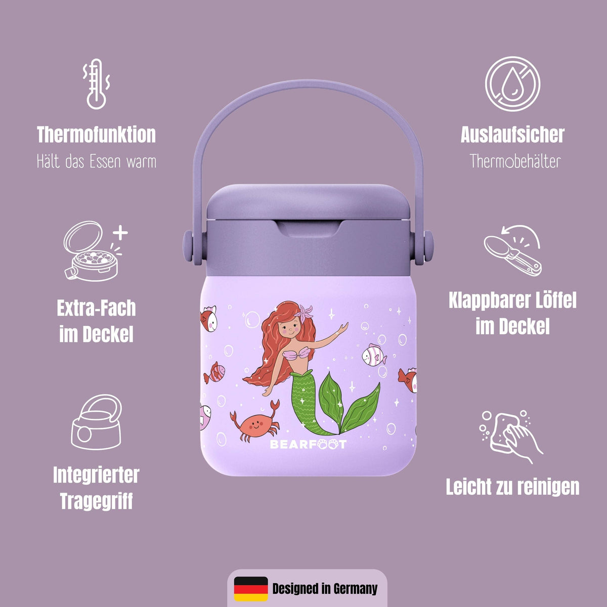 Thermobehälter Kinder Edelstahl - Meerjungfrau lila BEARFOOT      NATURKINDCHEN
