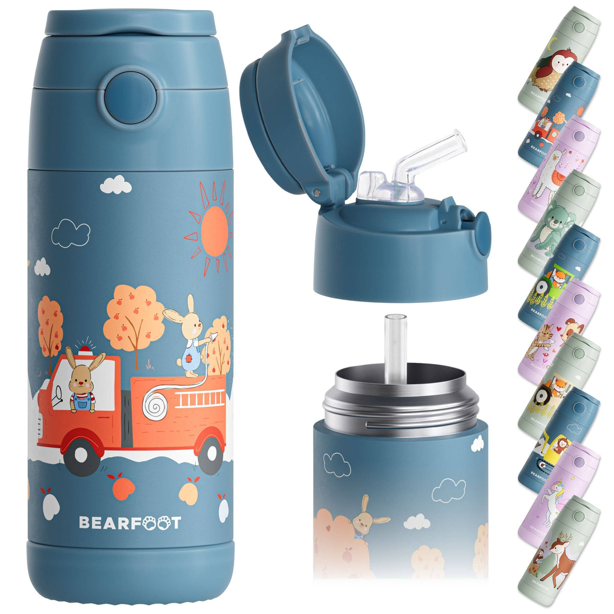 Thermo Kinder Trinkflasche Edelstahl - Feuerwehr Hase blau BEARFOOT      NATURKINDCHEN