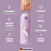 Thermo Kinder Trinkflasche Edelstahl - Einhorn lila BEARFOOT      NATURKINDCHEN