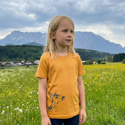 T-Shirt sonnengelb mit Reh, Merinowolle & Seide (bio/GOTS): 98-104 Glückskind      NATURKINDCHEN