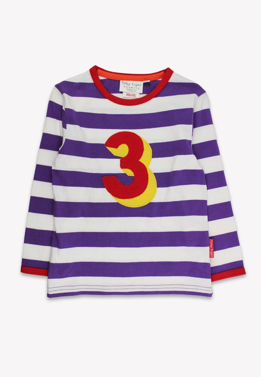 Bio-Langarmshirt mit drei Applikationen und lila Streifen: 3-4 Jahre//104 cm Toby Tiger GmbH      NATURKINDCHEN