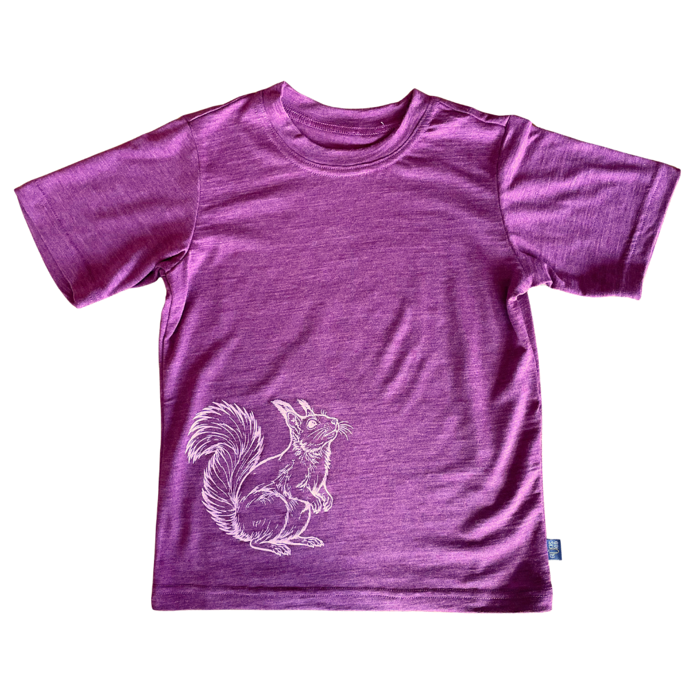 T-Shirt zwetschke mit Eichhörnchen, Merinowolle & Seide (bio/GOTS): 98-104 Glückskind      NATURKINDCHEN
