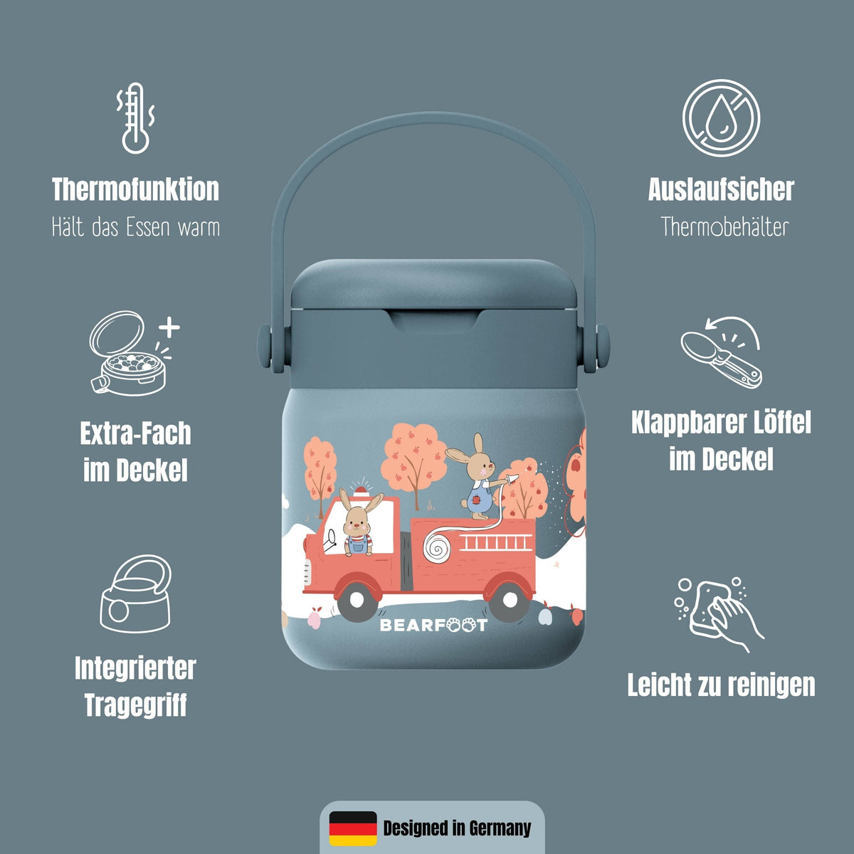 Thermobehälter Kinder Edelstahl - Feuerwehr blau BEARFOOT      NATURKINDCHEN