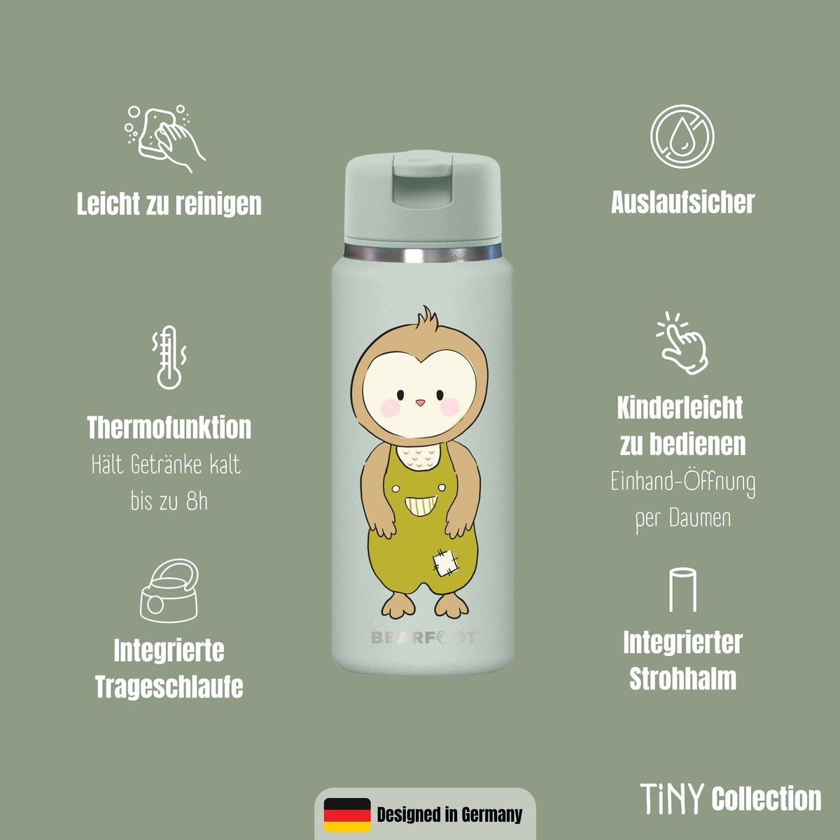 TINY Thermo Kinder Trinkflasche Edelstahl - Eule BEARFOOT      NATURKINDCHEN