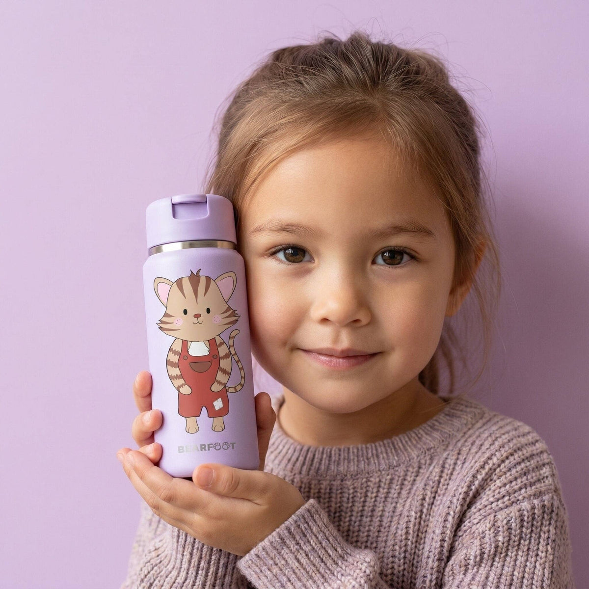 TINY Thermo Kinder Trinkflasche Edelstahl - Katze lila BEARFOOT      NATURKINDCHEN
