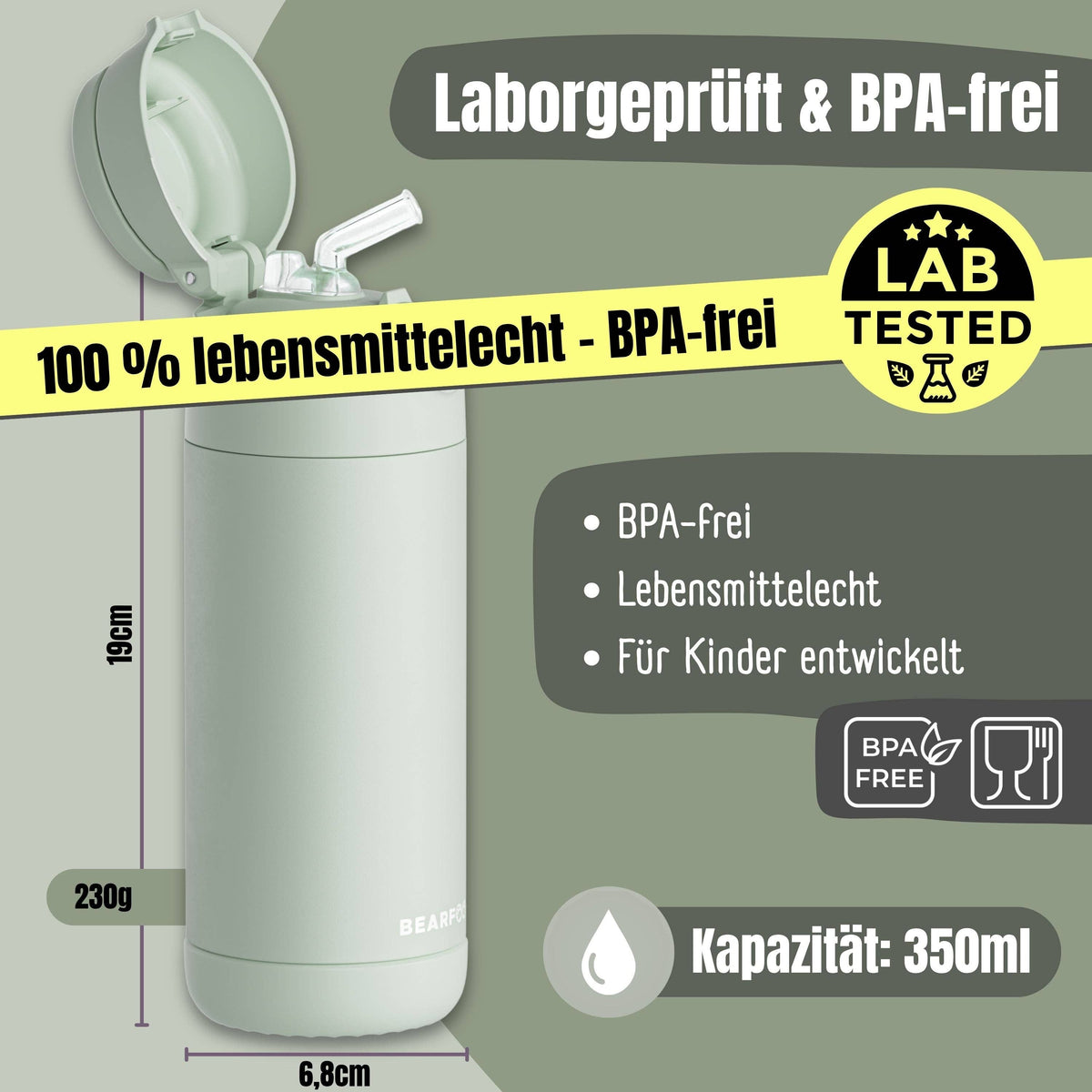 Thermo Kinder Trinkflasche Edelstahl - grün BEARFOOT      NATURKINDCHEN