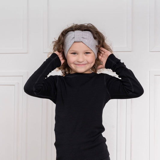 Strickstirnband für Kinder mit Band aus Merino und Cashmere: Helles Grau / 3-7 Jahre menique      NATURKINDCHEN