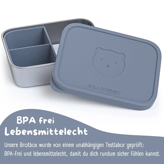 Brotdose Kinder Edelstahl mit Silikoneinsatz - Blau: 700ml BEARFOOT      NATURKINDCHEN