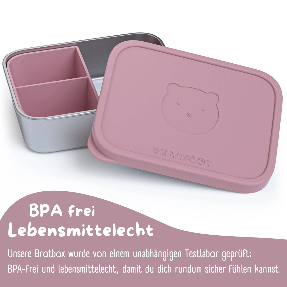 Brotdose Kinder Edelstahl mit Silikoneinsatz - Rosa: 700ml BEARFOOT      NATURKINDCHEN