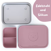 Brotdose Kinder Edelstahl mit Silikoneinsatz - Rosa: 700ml BEARFOOT      NATURKINDCHEN