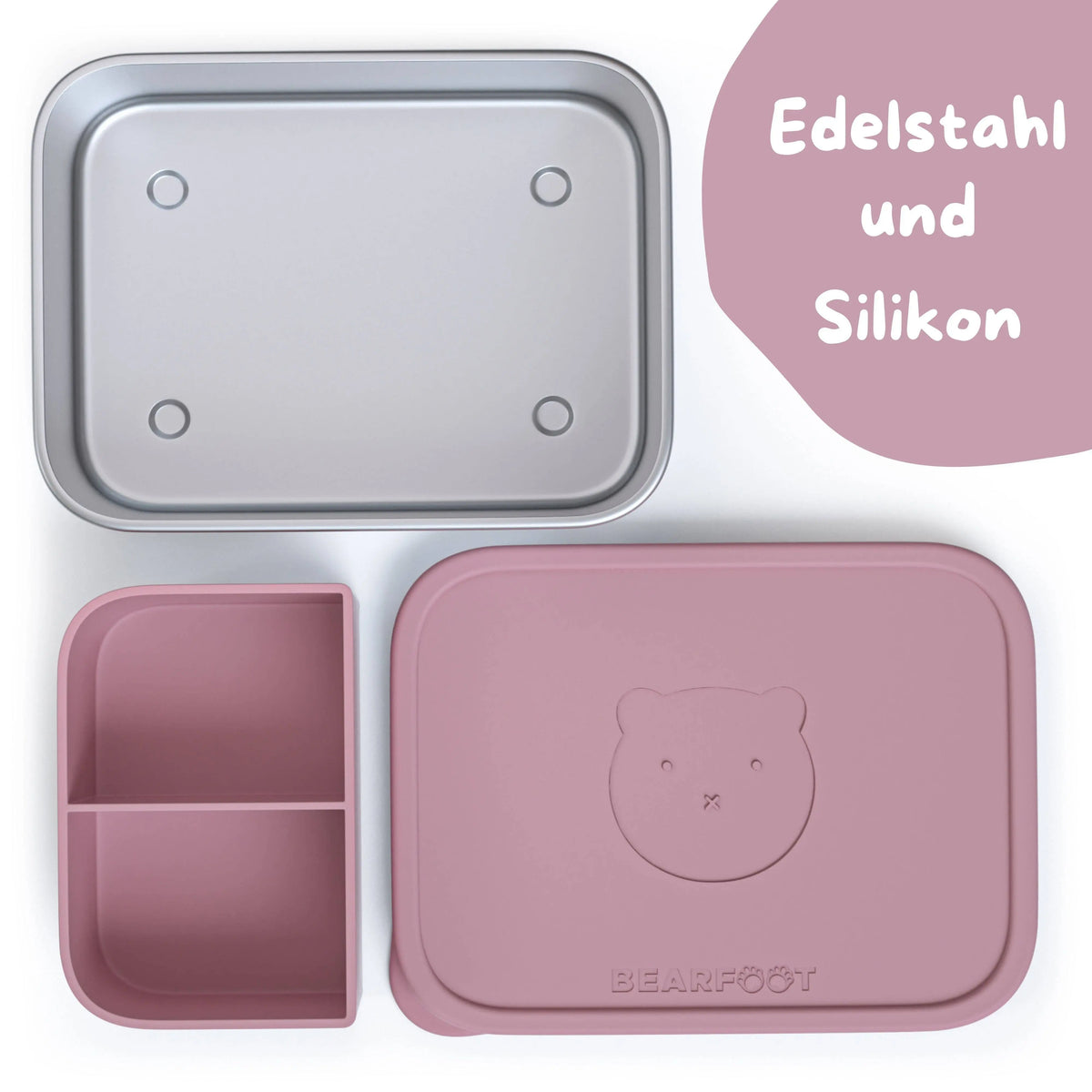 Brotdose Kinder Edelstahl mit Silikoneinsatz - Rosa: 700ml BEARFOOT      NATURKINDCHEN