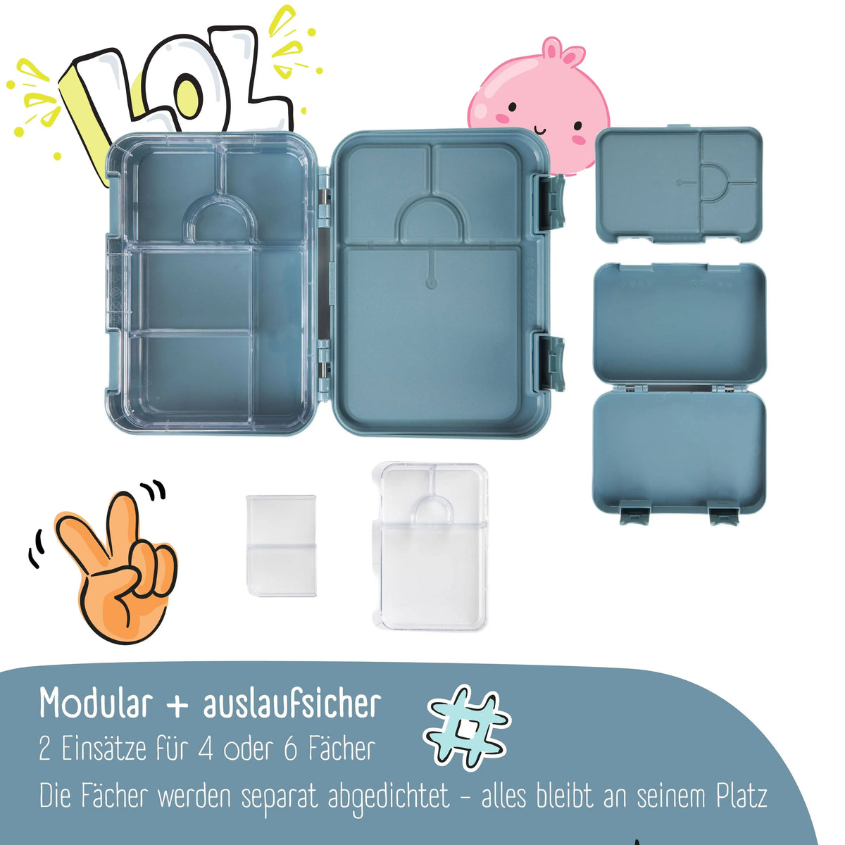 Brotdose Kinder mit Fächern, Lunchbox, Bento box - Blau BEARFOOT      NATURKINDCHEN