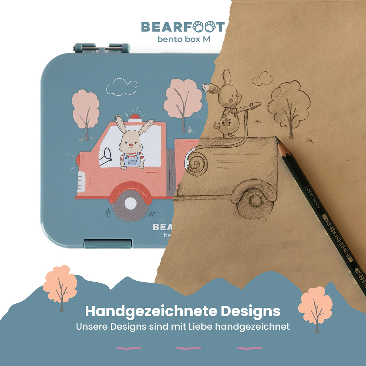 Brotdose Kinder mit Fächern, Lunchbox, Bento box, Feuerwehr BEARFOOT      NATURKINDCHEN