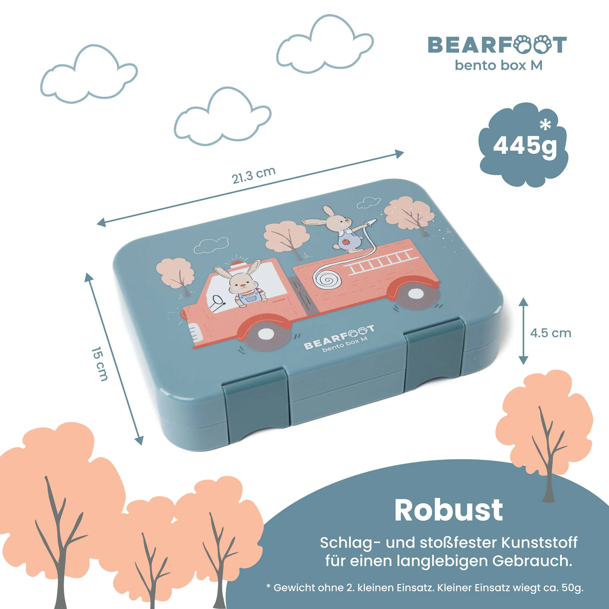 Brotdose Kinder mit Fächern, Lunchbox, Bento box, Feuerwehr BEARFOOT      NATURKINDCHEN
