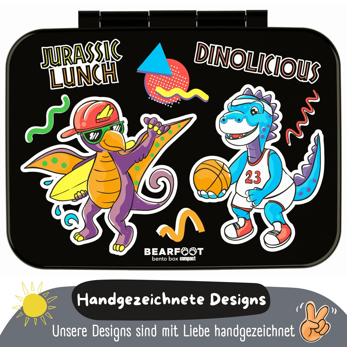 Brotdose mit Fächern, leicht & auslaufsicher - Dinos schwarz: 1.000ml BEARFOOT      NATURKINDCHEN
