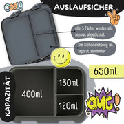 Brotdose mit Fächern, leicht & auslaufsicher - Dinos schwarz: 1.000ml BEARFOOT      NATURKINDCHEN