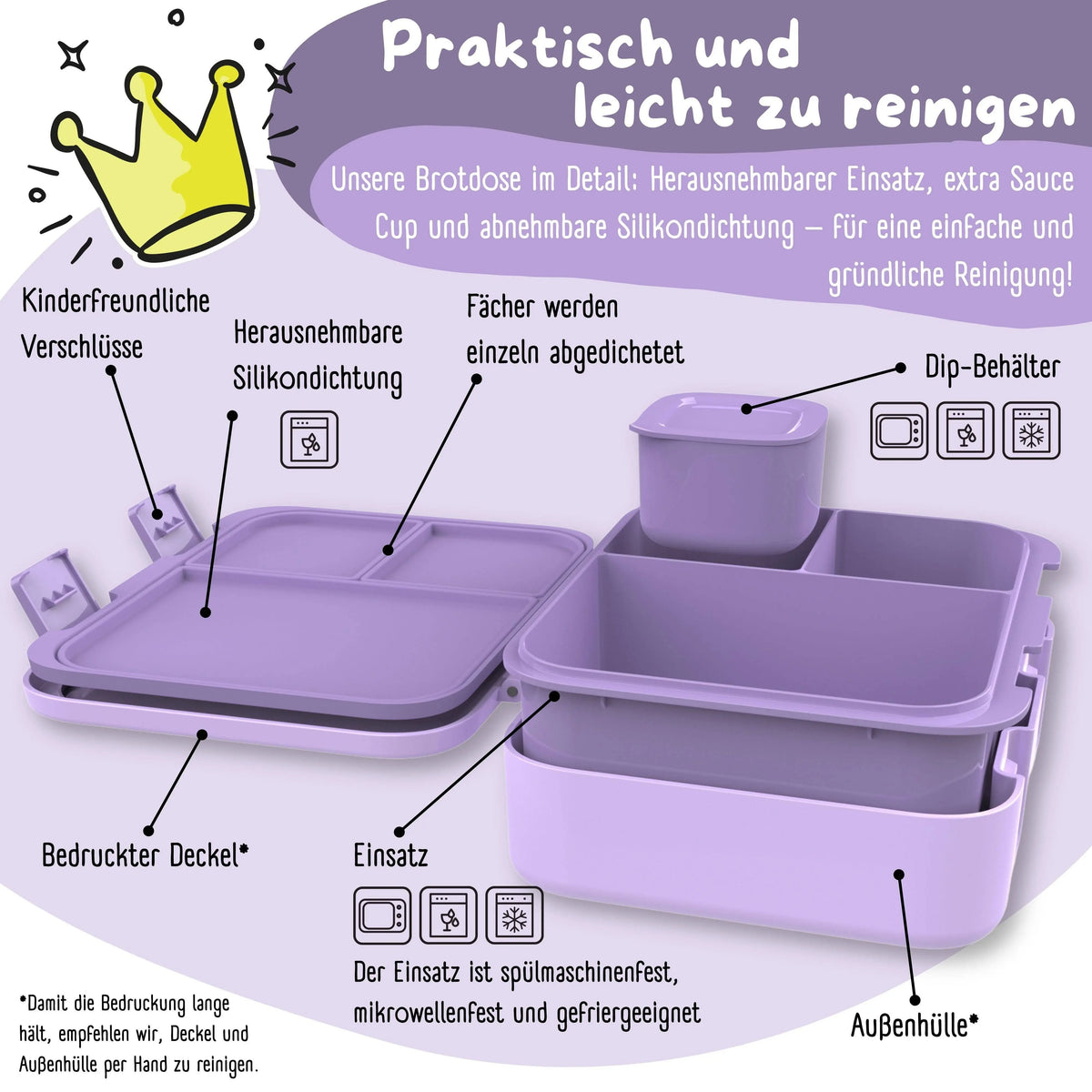 Brotdose mit Fächern, leicht & auslaufsicher - Einhorn lila: 1.000ml BEARFOOT      NATURKINDCHEN