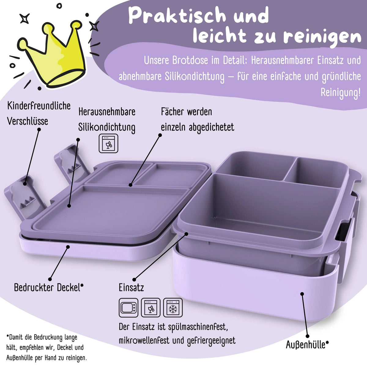 Brotdose mit Fächern, leicht & auslaufsicher - Einhorn lila: 1.000ml BEARFOOT      NATURKINDCHEN