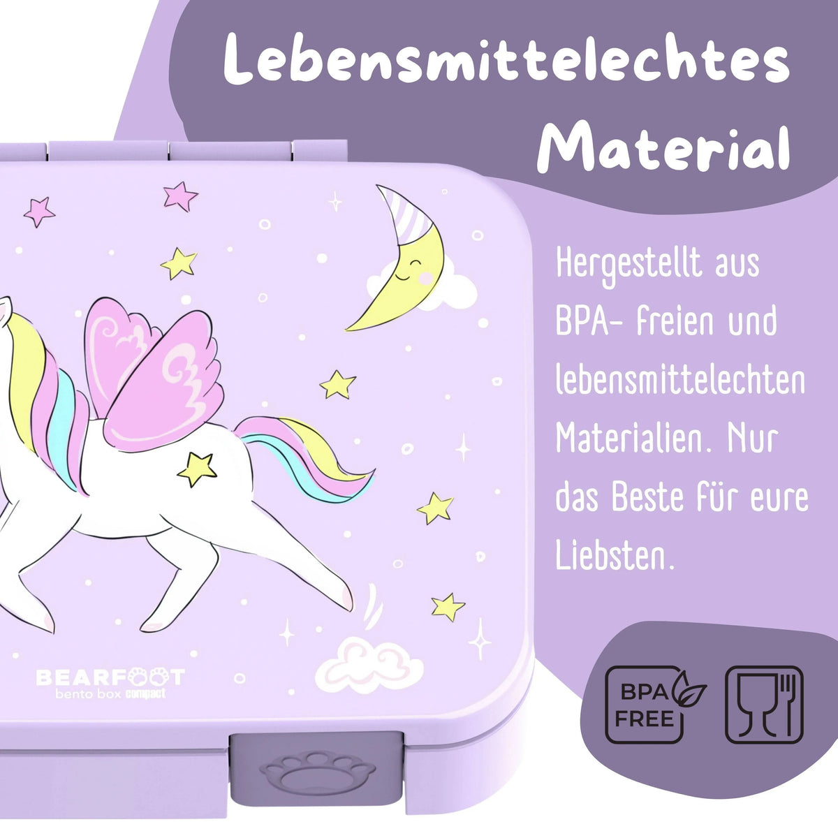 Brotdose mit Fächern, leicht & auslaufsicher - Einhorn lila: 1.000ml BEARFOOT      NATURKINDCHEN