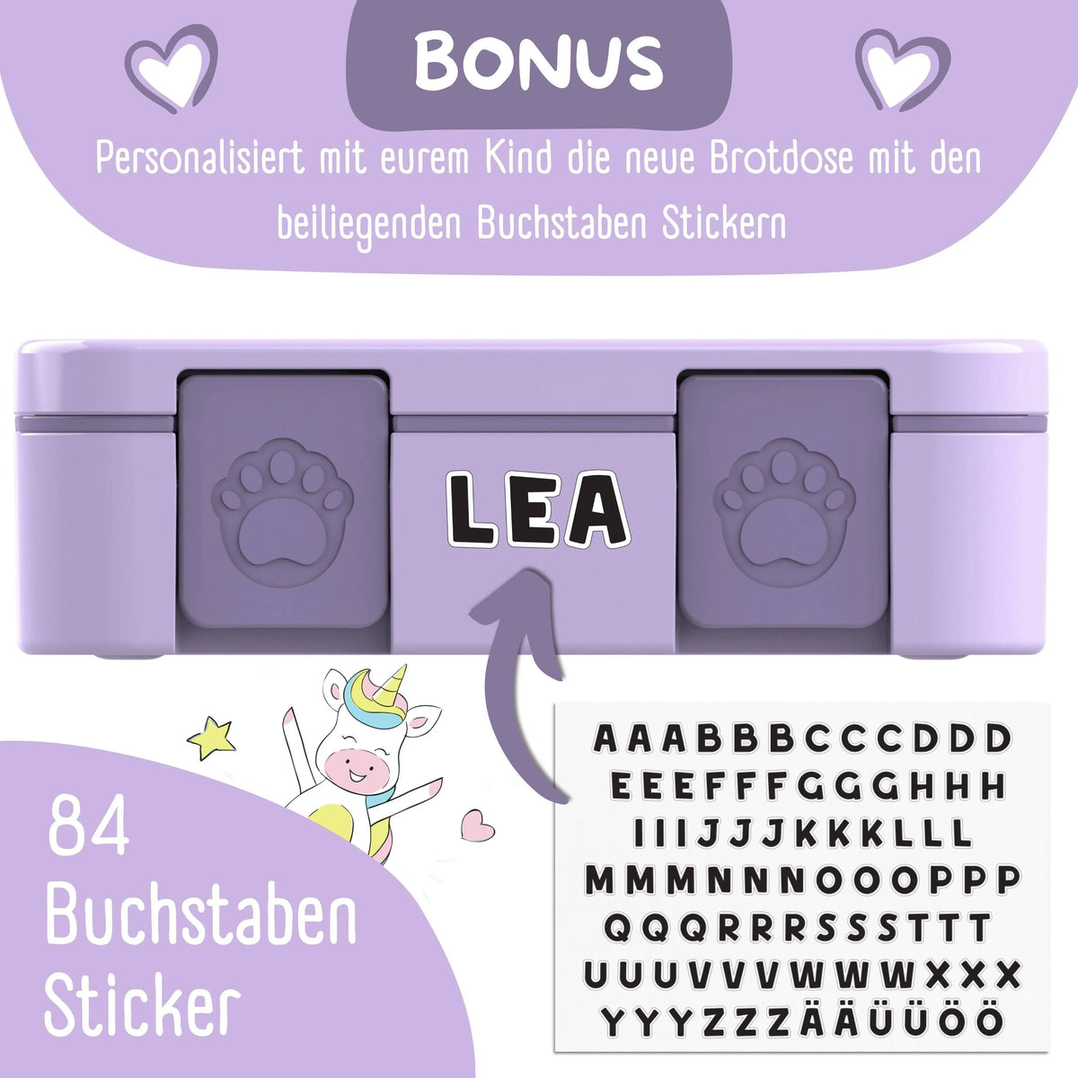 Brotdose mit Fächern, leicht & auslaufsicher - Einhorn lila: 1.000ml BEARFOOT      NATURKINDCHEN