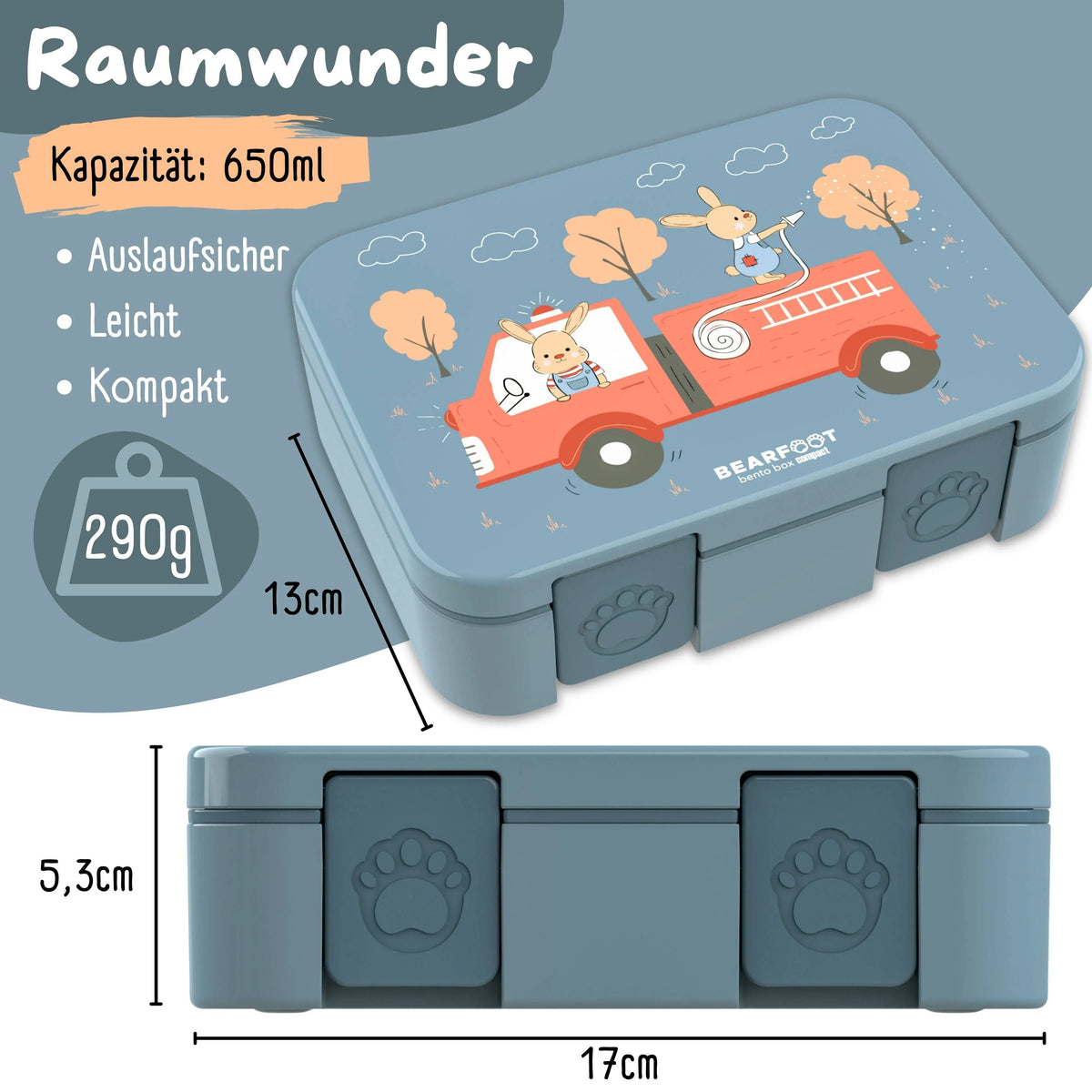 Brotdose mit Fächern, leicht & auslaufsicher - Feuerwehr: 1.000ml BEARFOOT      NATURKINDCHEN