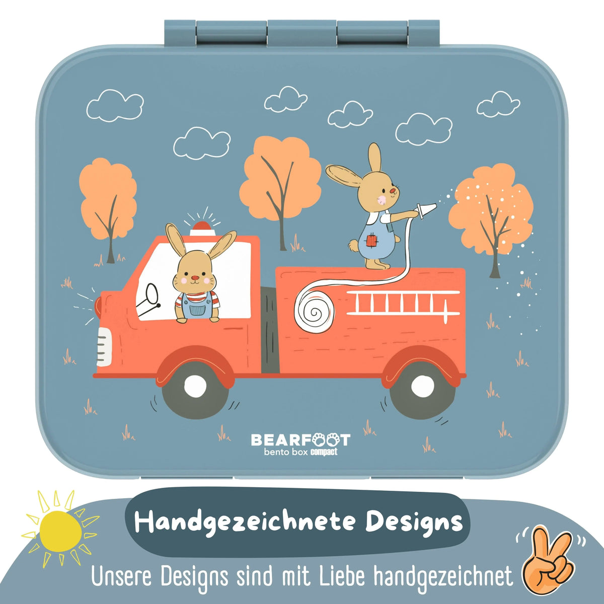 Brotdose mit Fächern, leicht & auslaufsicher - Feuerwehr: 1.000ml BEARFOOT      NATURKINDCHEN